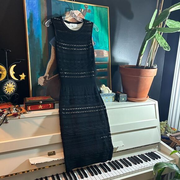 John + Jenn Black Textured Midi Dress Small - Picture 15 of 16